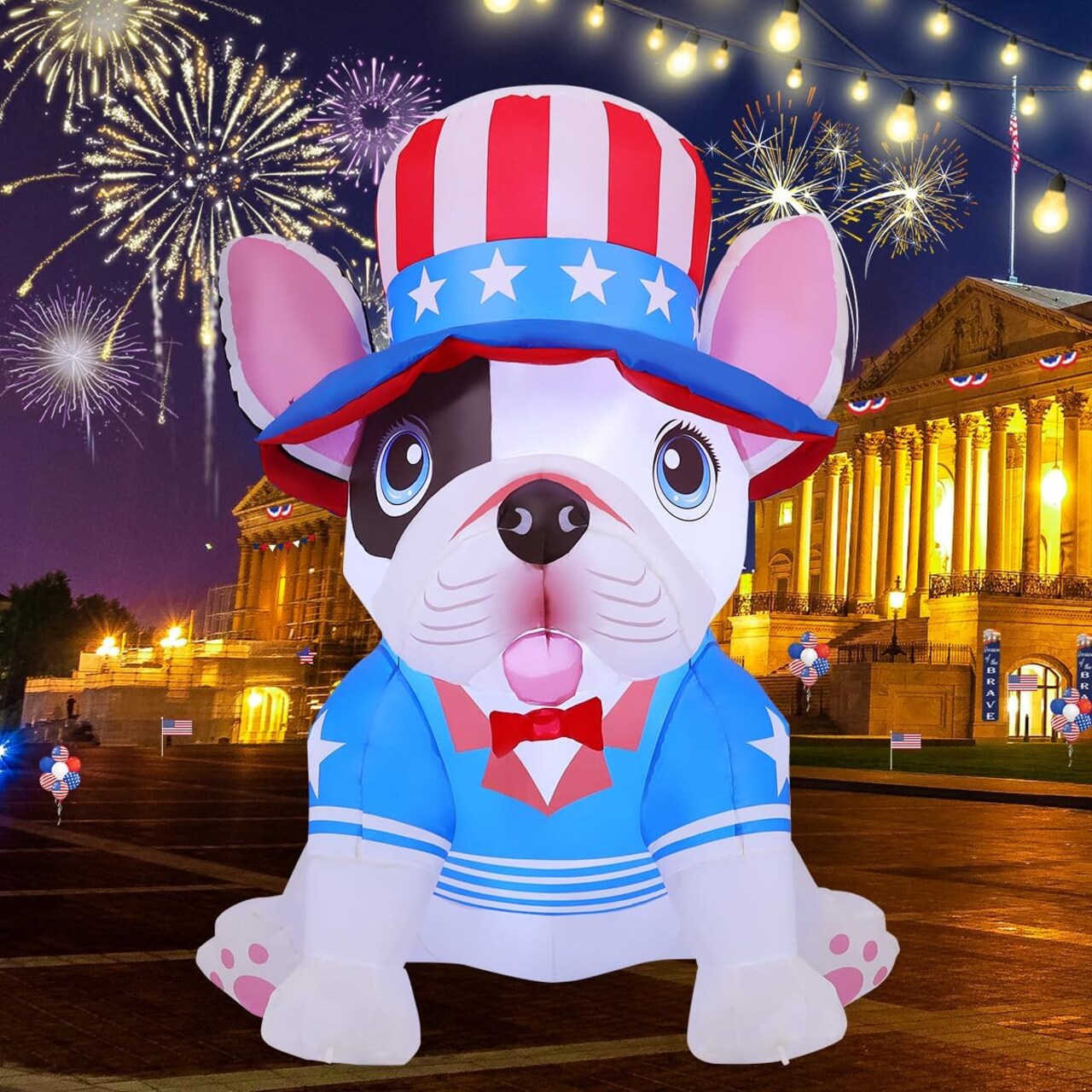 5FT Patriotic Inflatable USA Puppy Dog with LED Lights – 4th of July Independence Day Blow Up Yard Decoration Outdoor Garden Lawn Holiday Party Decor with Stakes, Ropes & Storage Bag
